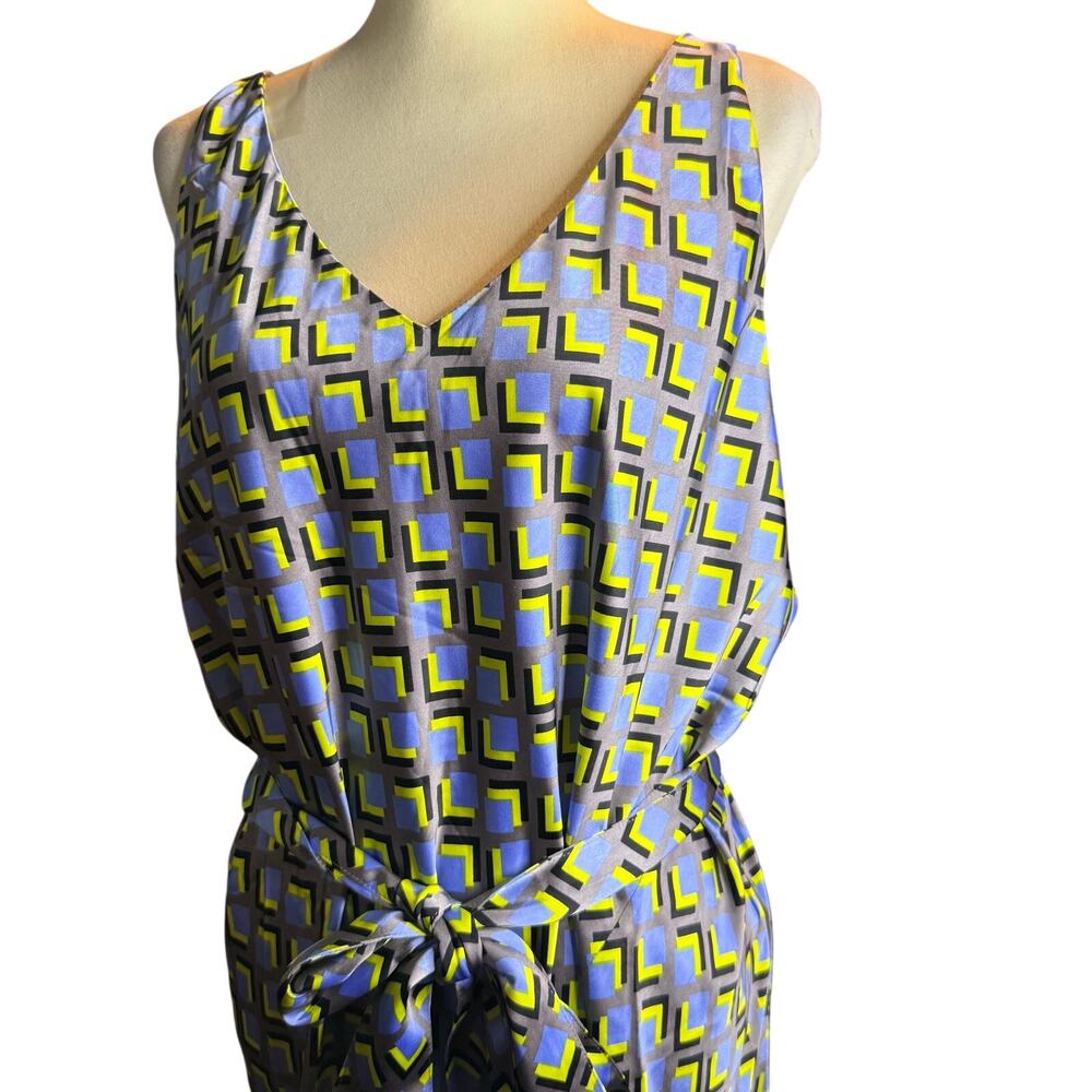 Wildfang The Empower Satin Slip Dress, Geometric Retro Print, Medium, NWT